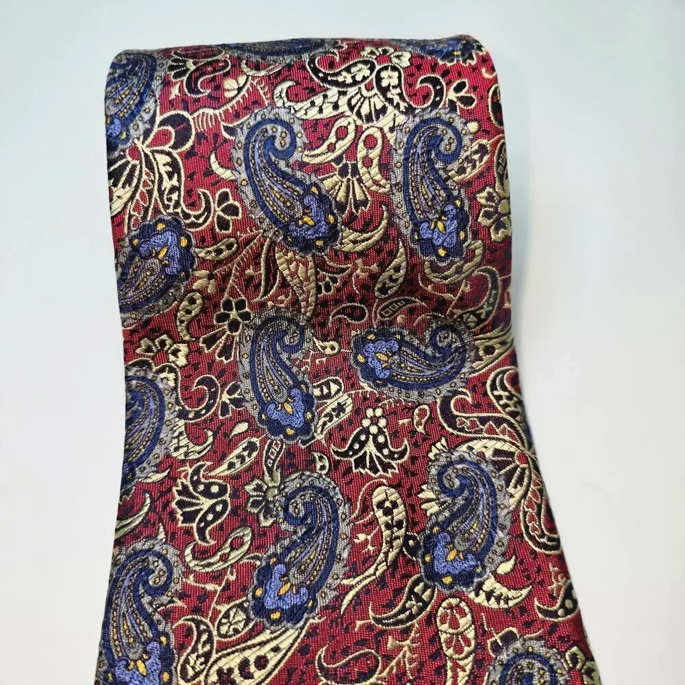 Robert Talbott Best of Class Nordstrom Silk Tie Red Blue Gold Paisley Luxury